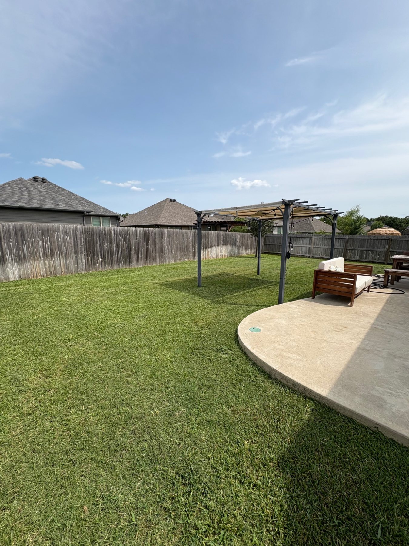 Outdoor living space lawn maintenance